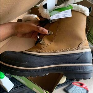 Tan and Black Winter Boots with Fur Lining